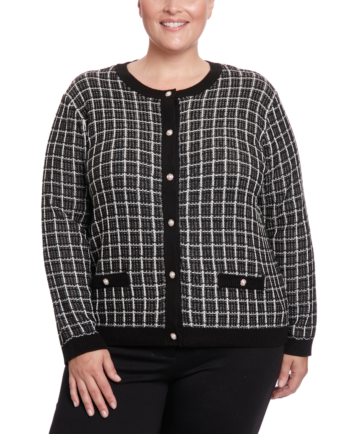 Joseph A Plus Size Novelty Stitch Cardigan Sweater