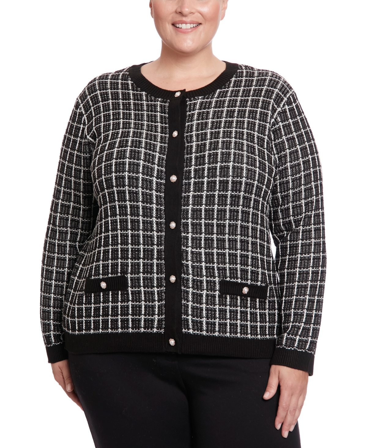 Joseph A Plus Size Novelty Stitch Cardigan Sweater