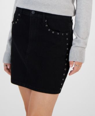 Juniors' Studded High-Rise Mini Skirt