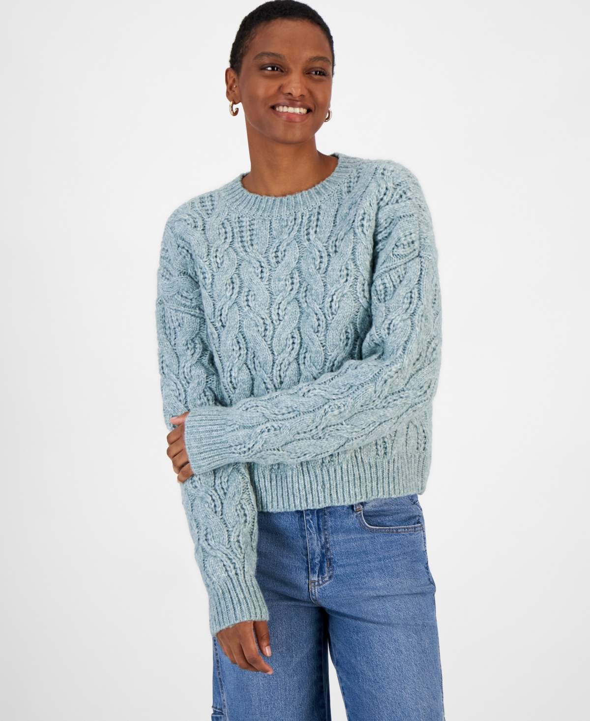 And Now This Women's Cable Knit Crewneck Sweater, Created for Macy's