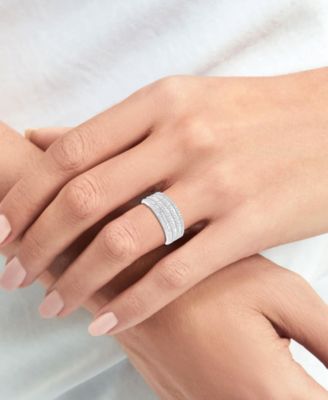 Diamond Round & Baguette Multirow Statement Ring (1 ct. t.w.) in Sterling Silver