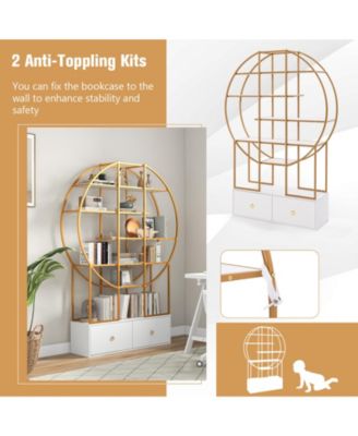 71 Inches 6-Tier Gold Bookshelf with 2 Storage Drawers-Golden