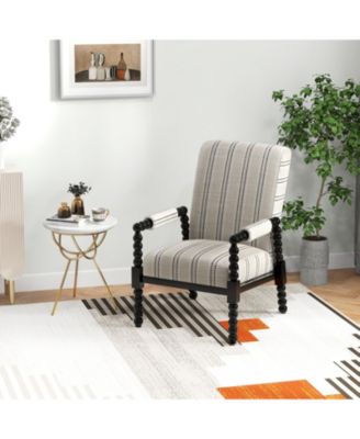 Upholstered Accent Chair with Rubber Wood Frame for Living Room-Beige