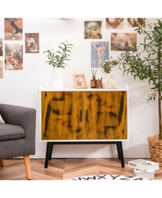 Wood 32" Sideboard Buffet Storage Cabinet with 2 Doors & Metal Legs Accent Cabinet