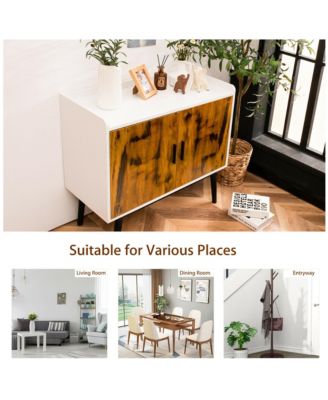 Wood 32" Sideboard Buffet Storage Cabinet with 2 Doors & Metal Legs Accent Cabinet