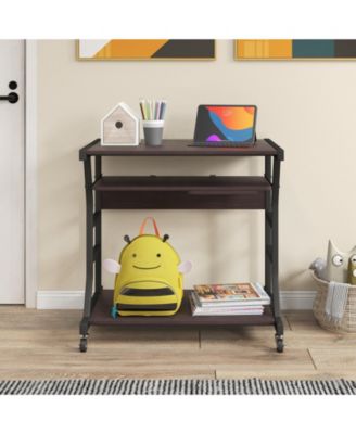 Mobile Computer Desk with Keyboard Tray Mouse Tray and Shelf-Dark Brown
