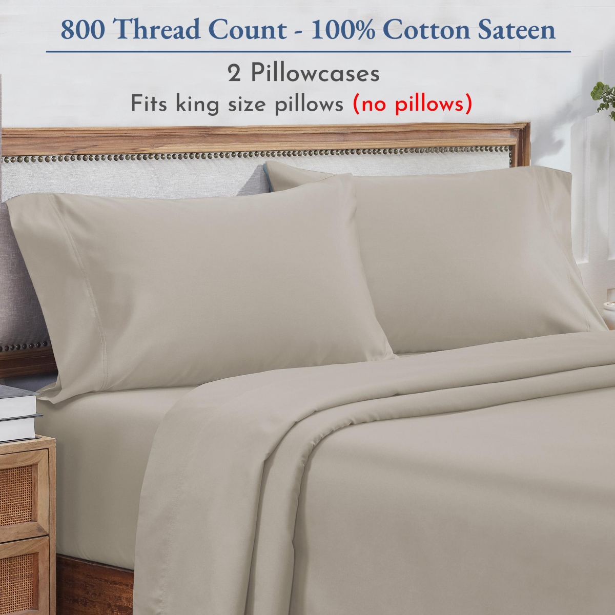 California Design Den Luxury 800 Thread Count 2 Pillowcases, 100% Cotton Sateen, Soft, Smooth & Thick, Fits Size Pillows by