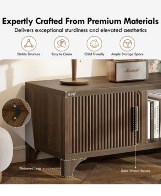 Mid-Century TV Stand for 32–65" TVs with Fluted Doors & Cable Management