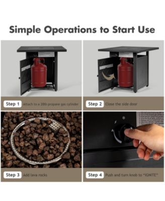 28 Inch Propane 50 000 BTU Patio Square Gas Fireplace with Lava Rock-Black