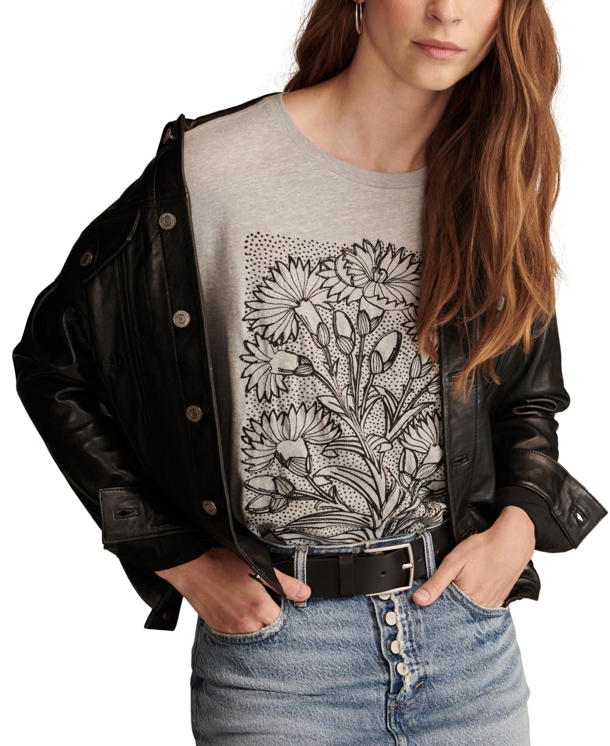 Lucky Brand Women's Floral Embroidered Cotton Boyfriend T-Shirt