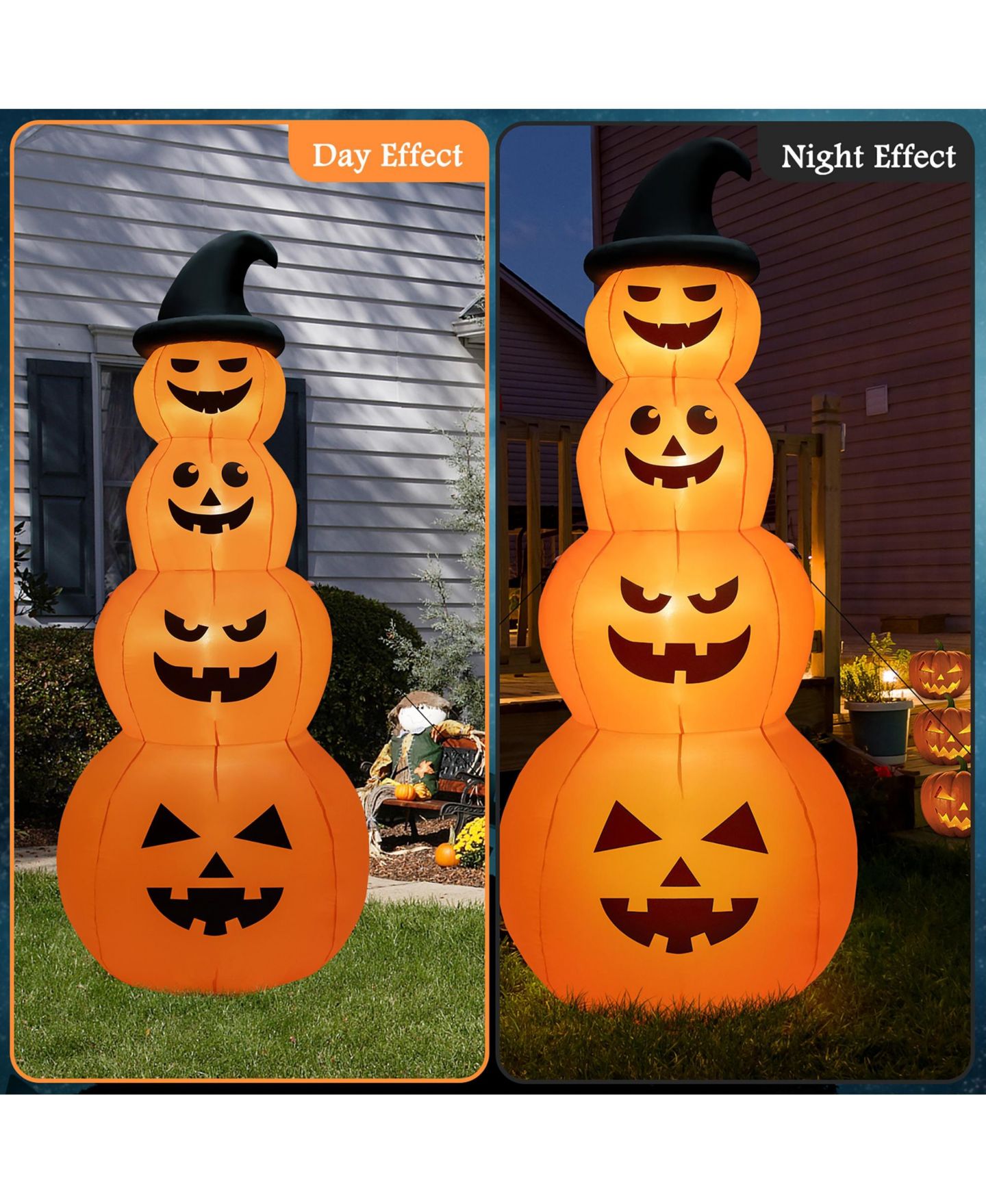 Детская игрушка VEBREDA 8 Feet Inflatable Halloween Pumpkins Stack with Built-in LED Lights, цвет: Оранжевый — фото 10