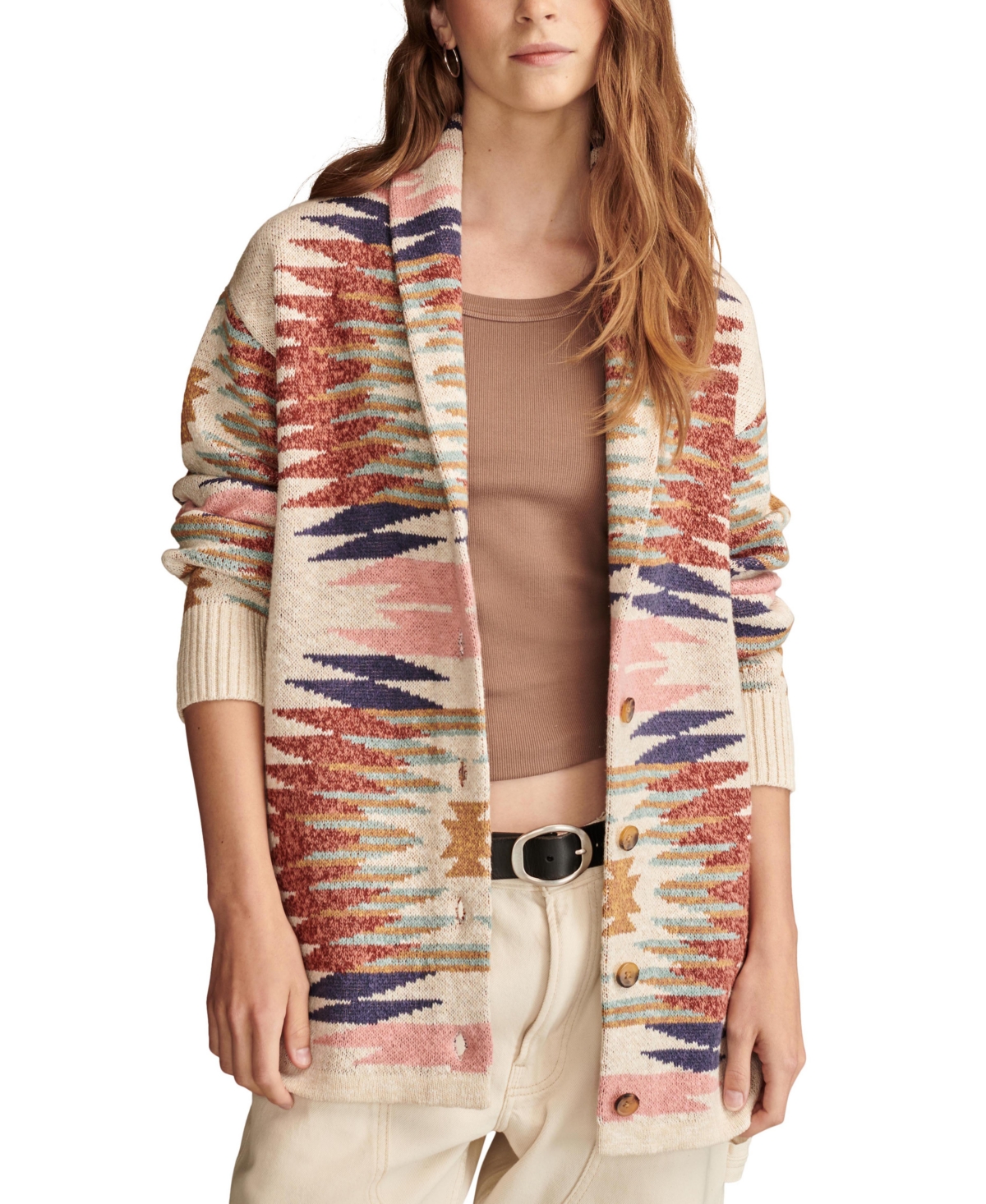 LUCKY BRAND WOMEN'S SOUTHWESTERN PRINTED BUTTON-FRONT CARDIGAN 