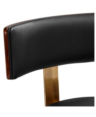 Parker Walnut Metal Bar Stool Brown Gold 25 1/2" High Modern Black Leather Cushion with Backrest Footrest for Kitchen Counter Height Island