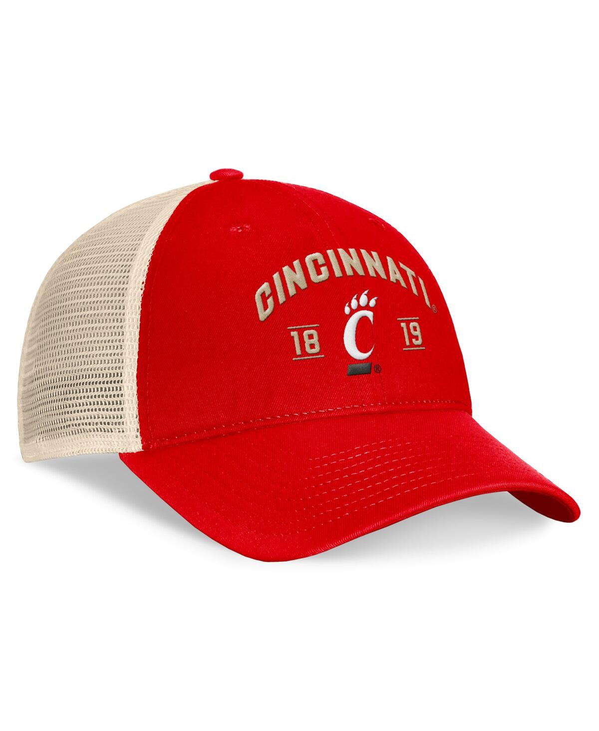 Top Of The World Men's Red Cincinnati Bearcats Heritage Waylon Trucker Adjustable Hat In Red,natural