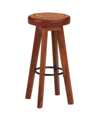 Bar Stools 2 pcs Real Leather and Solid Wood Acacia