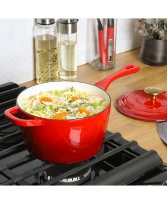 3 Qt Enamel Cast Iron Sauce Pan W/Lid - Gradient Red