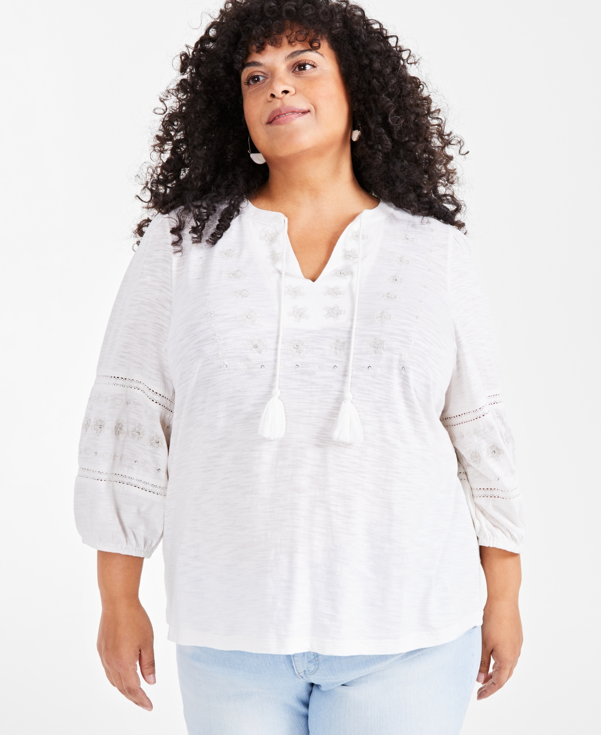 Style & Co Plus Size Sequinned Embroidered Top, Created for Macy's