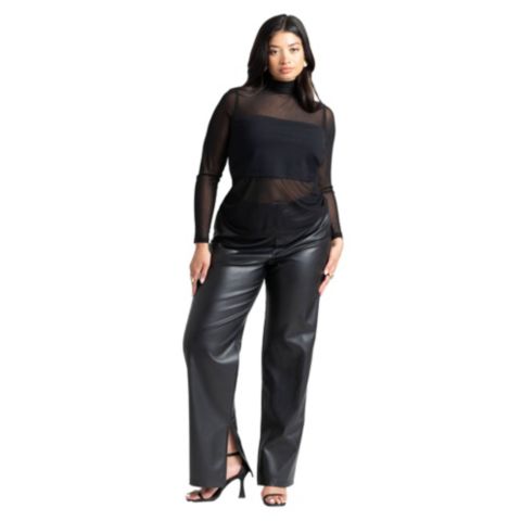 Женские брюки ELOQUII Slit Hem Faux Leather, цвет: Чёрный оникс