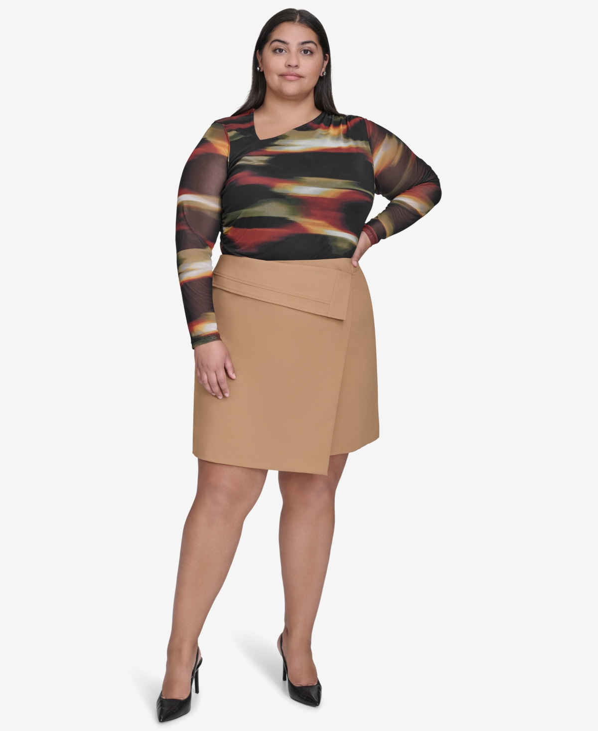 Dkny Plus Size Faux-Wrap Midi Skirt