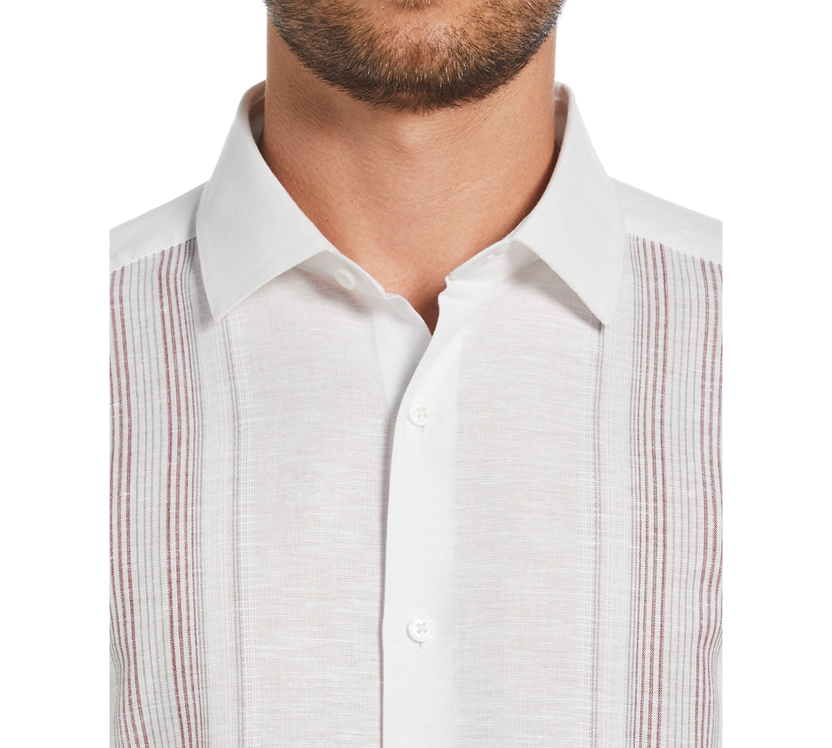 Cubavera Men's Linen Blend Yarn Dyed Short Sleeve Button-Down Panel Shirt