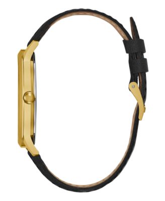 Men's Analog Black Leather Watch, 44mm