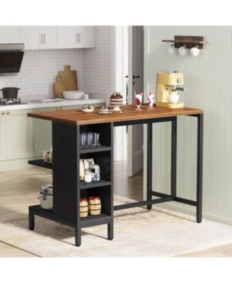 Kitchen Island, Kitchen Shelf Kitchen Bar Table with 5 Open Storage Shelves and Large Worktop, Industrial Butcher Block Island (Stools Not Included)