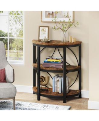 Half Round End Table, 3-Tier Narrow Side Table with Metal Frame, Half Circle Table, Half Moon Small Coffee Accent Table for Living Room, Bedroom, Rustic Brown (2PCS)