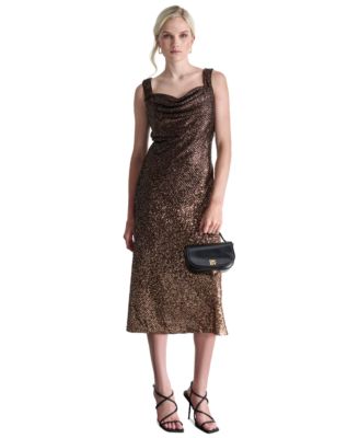 DKNY - Petite Cowl-Neck Sleeveless Sequin Midi Dress