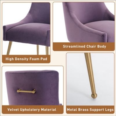 Velvet fabric Dining Chair with Pulling Handle and Adjustable Foot Nails(Set of 2)