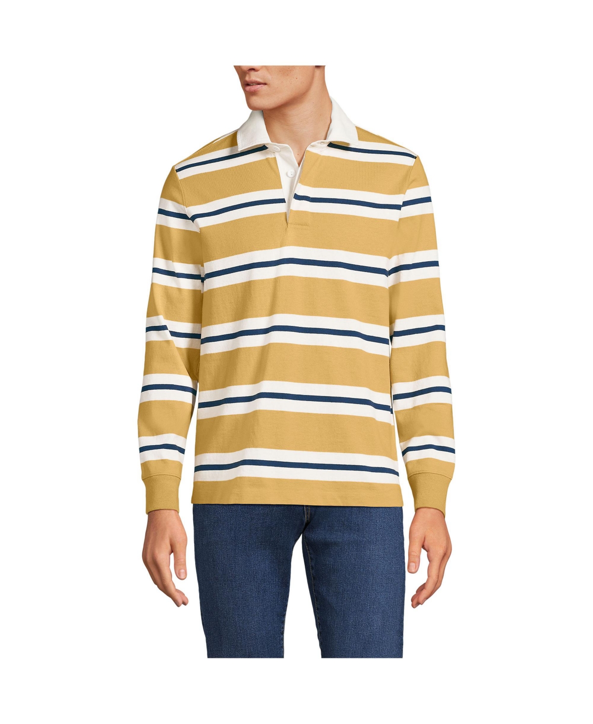 Lands' End Big & Tall Sleeve Stripe Rugby Shirt -navy rugby stripe