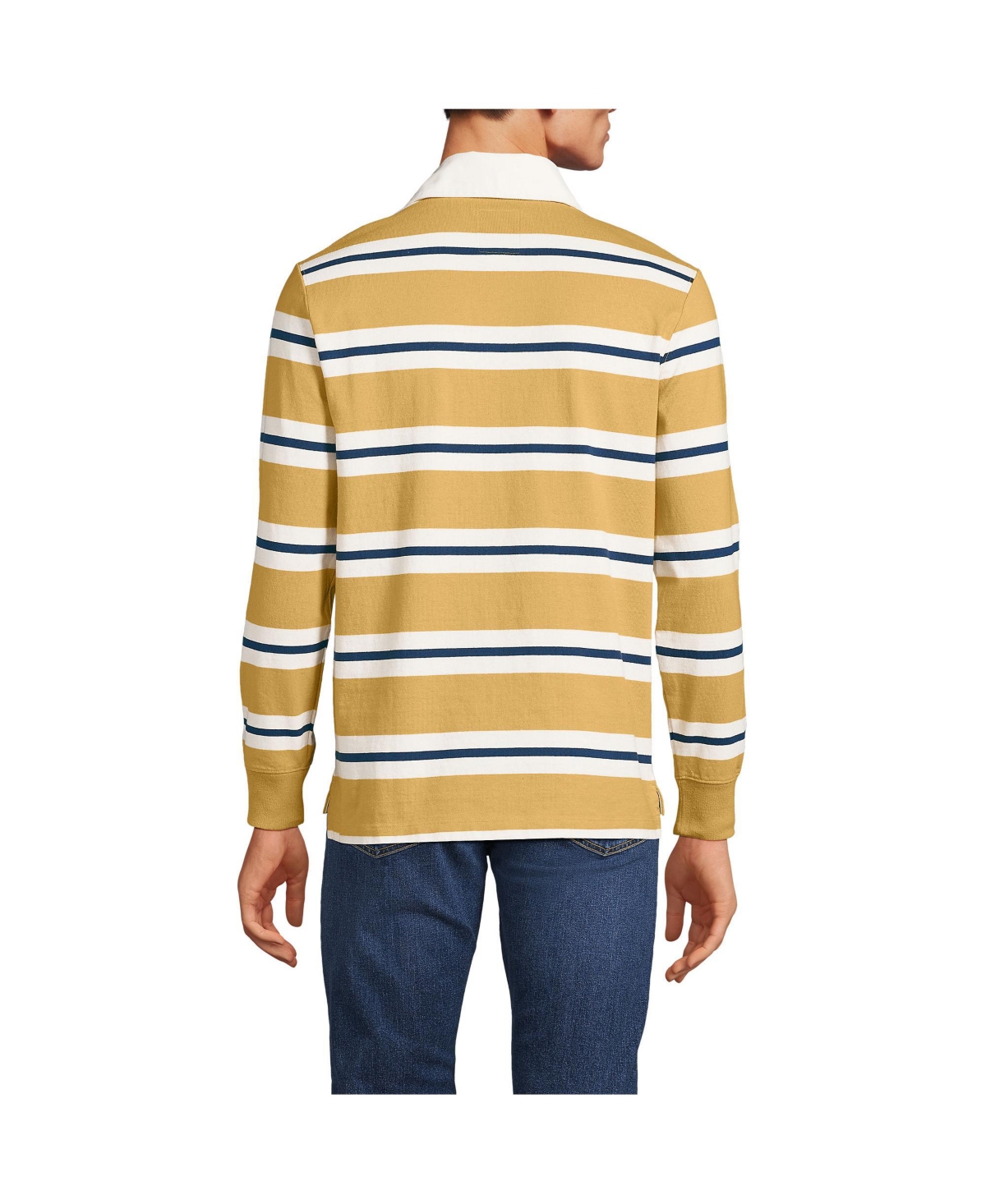 Lands' End Big & Tall Sleeve Stripe Rugby Shirt -navy rugby stripe