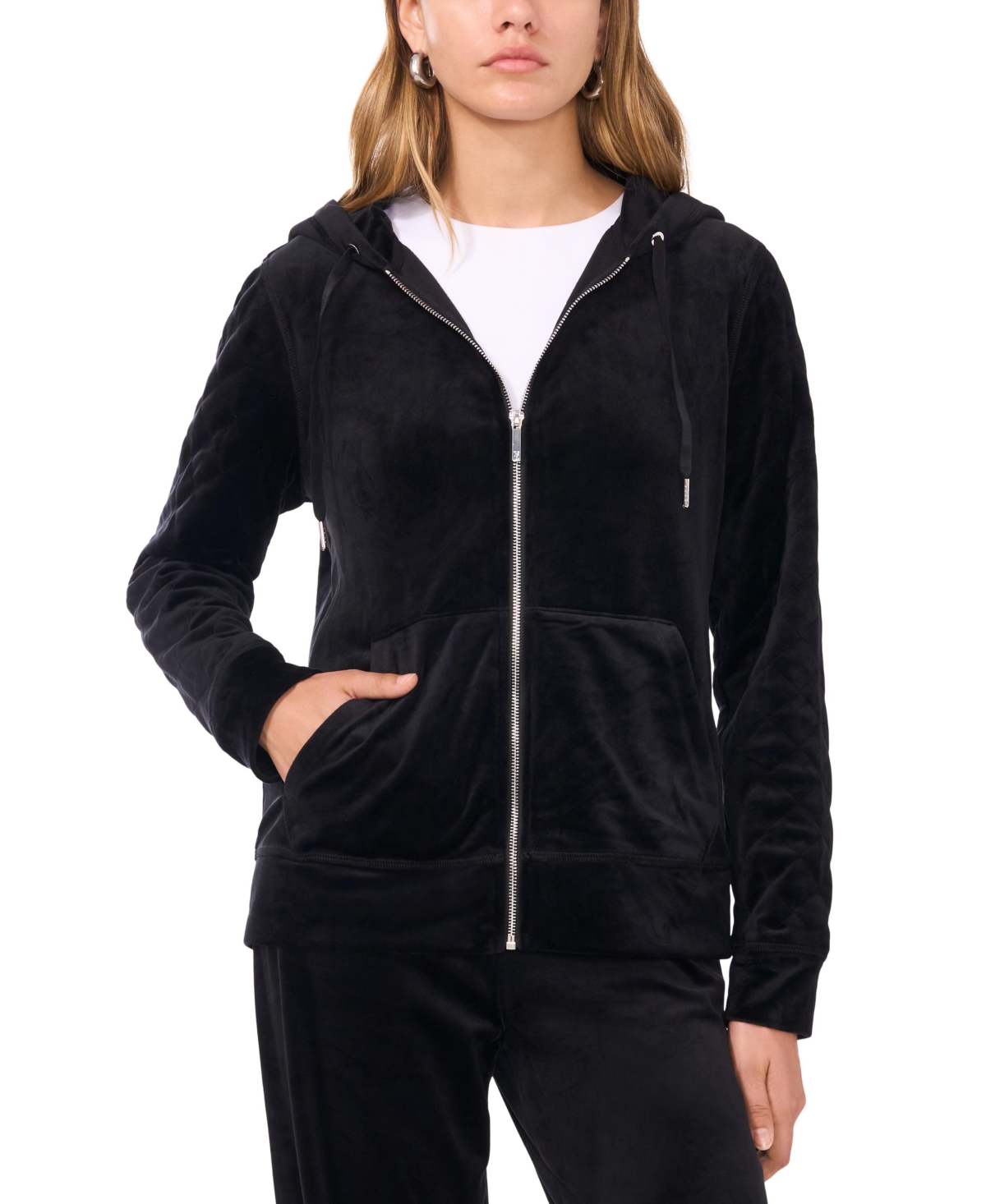 Vince Camuto Women's Velour Quilted-Sleeve Hoodie
