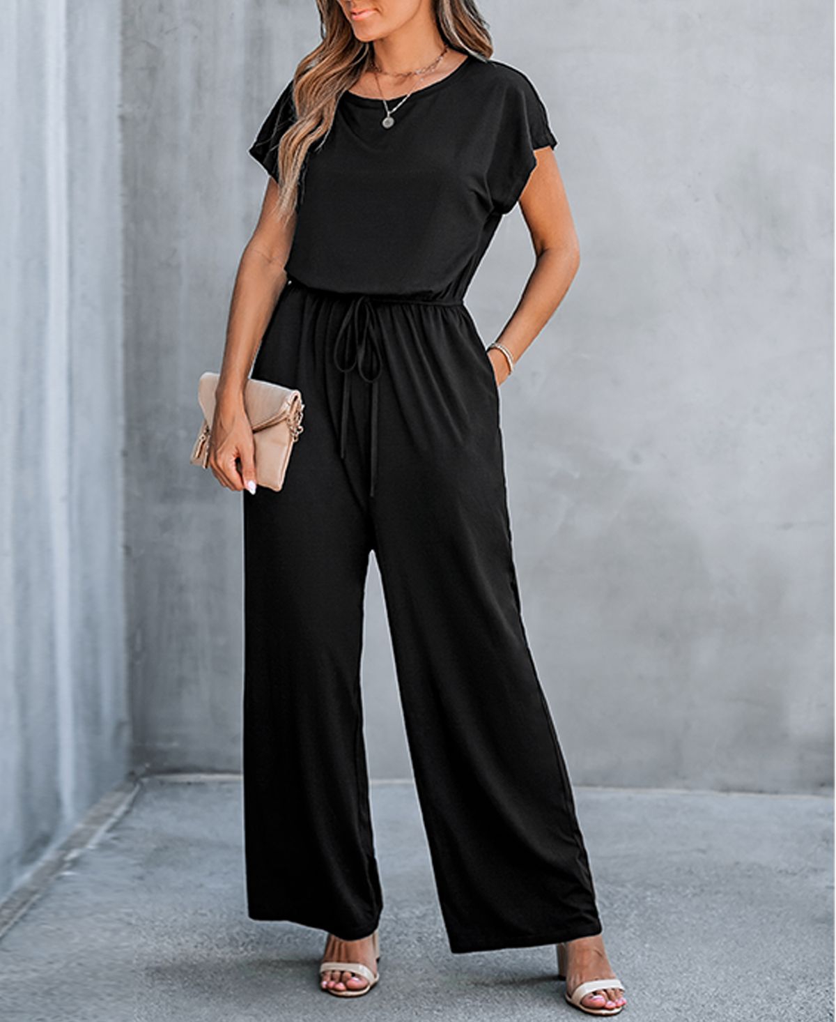 Cupshe Women'sOff-Shoulder Straight Leg Jersey Jumpsuit - Black