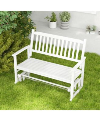 2 Seats Outdoor Glider Bench with Armrests and Slatted Seat-White