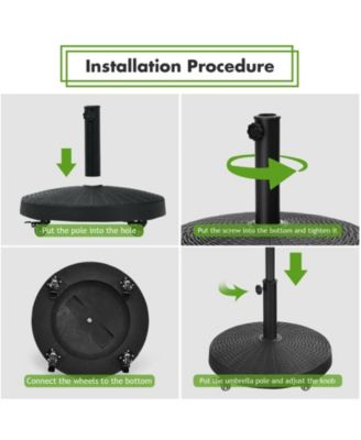 50 LBS Patio Wicker Style Resin Umbrella Base Stand Heavy Duty with Wheels