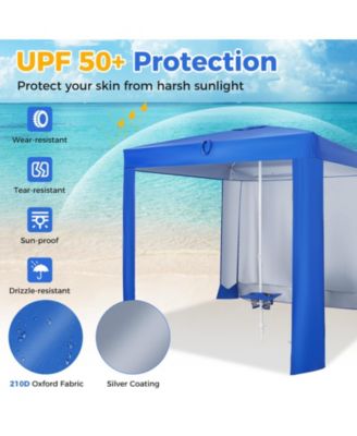 Beach Canopy Tent with Detachable Sidewall and Folding Table-Blue