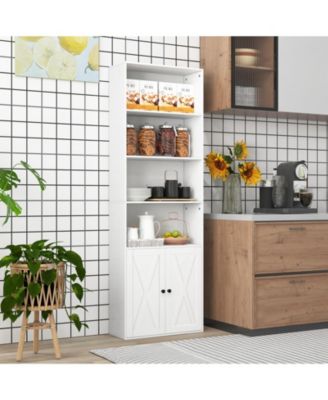 71 Inch Freestanding Bookshelf with 6 Shelves and 2-Door Cabinet-White