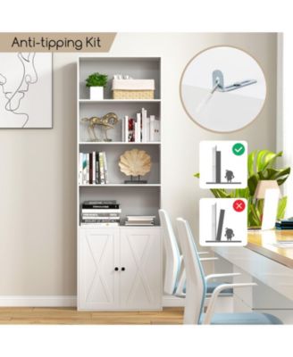 71 Inch Freestanding Bookshelf with 6 Shelves and 2-Door Cabinet-White