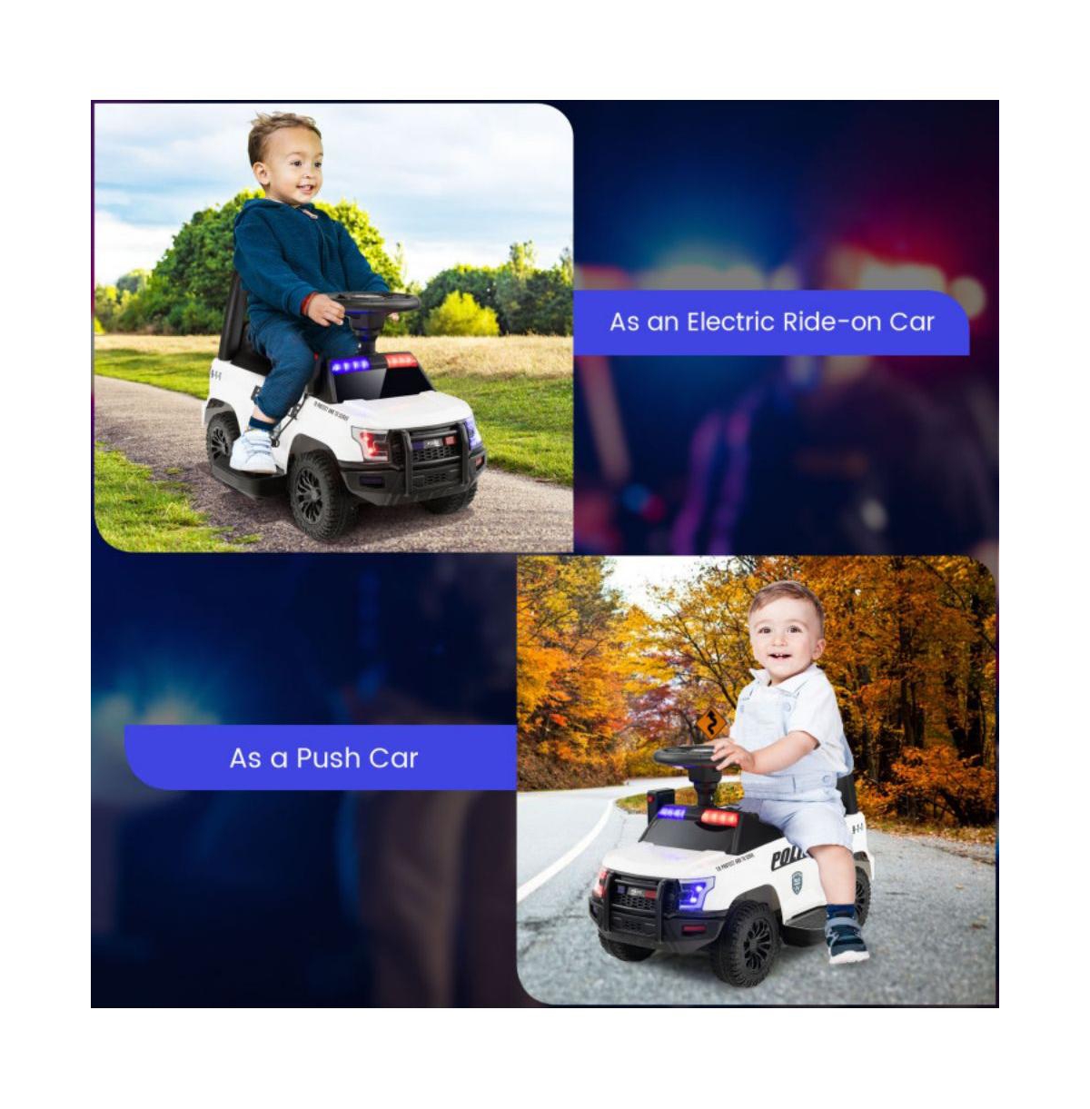 Givimo 6V Kids Ride On Police Car with Real Megaphone and Siren Flashing Lights