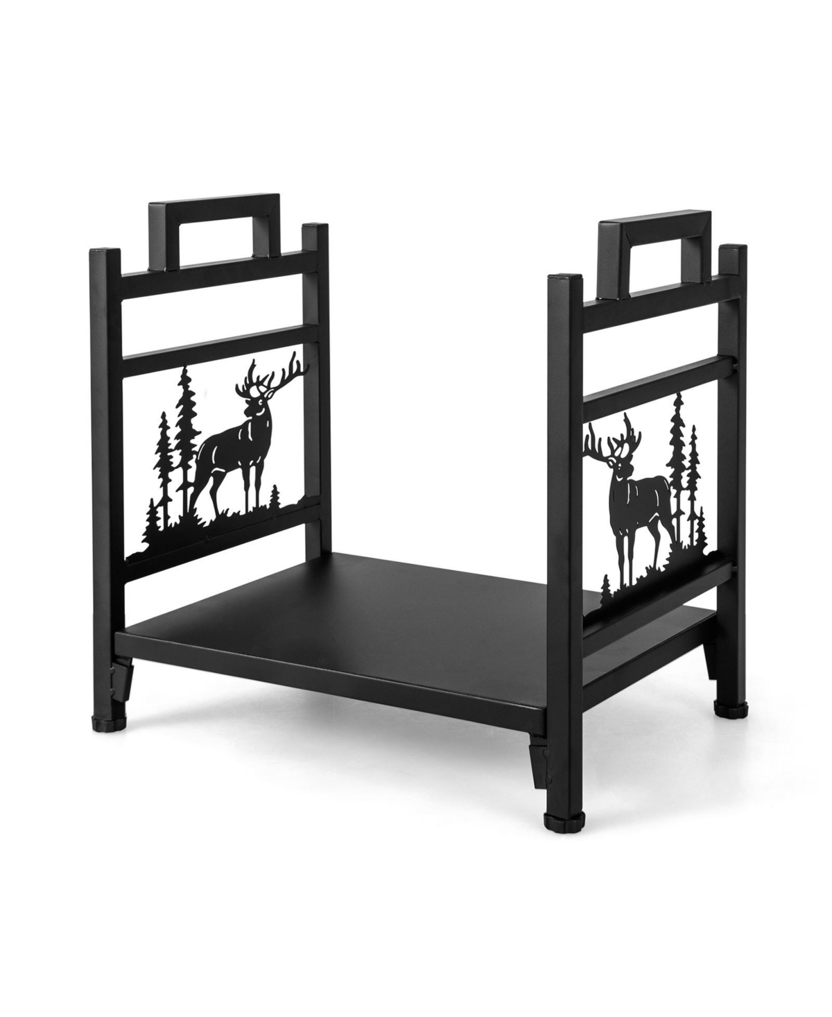 18.5 Inch Metal Firewood Rack with Dual Handles - Black