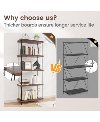 5-Tier Multipurpose Display Rack Freestanding Bookshelf w/ Metal Frame Walnut