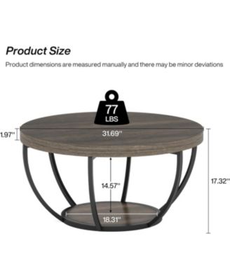 Round Coffee Table, Industrial 2-Tier Circle Coffee Table with Storage Shelves for Living Room, Home Office
