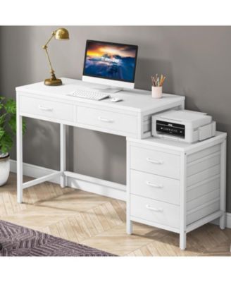 Computer Desk with 5 Drawers, Home Office Desks with Reversible Drawer Cabinet Printer Stand, Rustic Study Writing Table Workstation