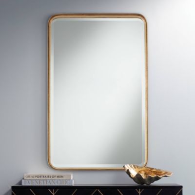 Andi Rectangular Vanity Decorative Wall Mirror Modern Beveled Glass Warm Gold Iron Frame 24" Wide for Bathroom Bedroom Living Room Home