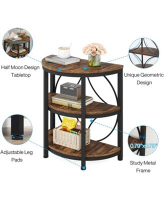 Half Round End Table, 3-Tier Narrow Side Table with Metal Frame, Half Circle Table, Half Moon Small Coffee Accent Table Bedside Table for Living Room, Bedroom, Rustic Brown (1PCS)