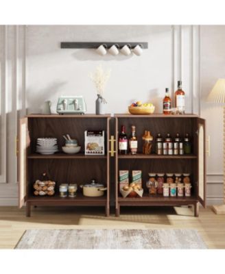 Set of 2 Rattan Sideboard Buffet Cabinet with Storage 59 Inch Accent Cabinet with Doors for Dining Room Living Room Kitchen