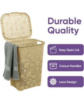 Elegant Lace Hamper 50 L Beige Laundry Hamper &amp; Organizer