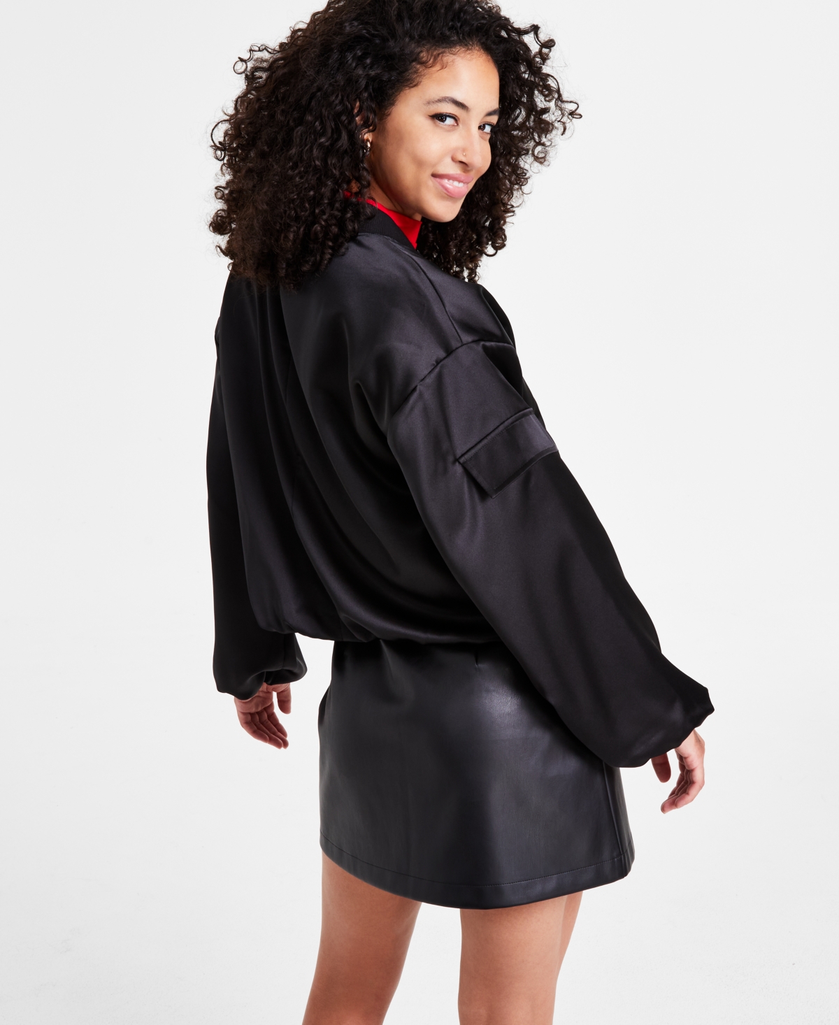 Bar Iii Women's Long-Sleeve Satin Bomber Jacket, Created for Macy's
