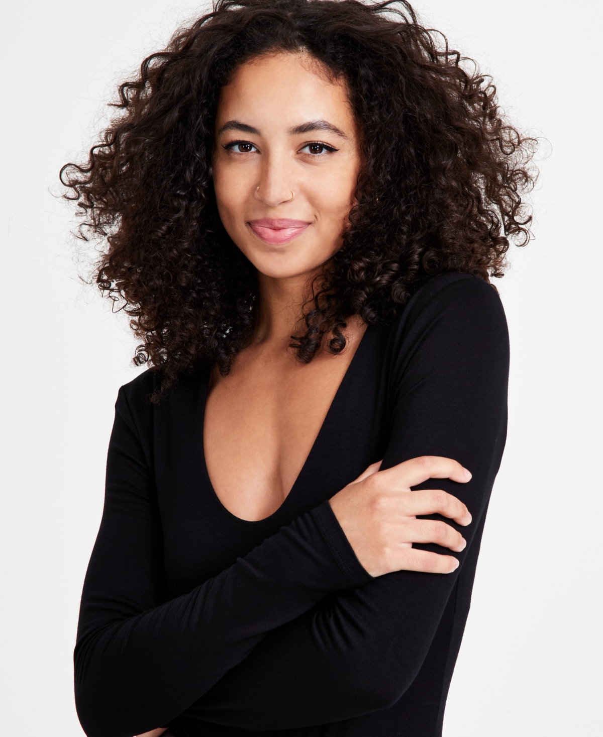 Bar Iii Women's V-Neck Long-Sleeve Everyday Contour Bodysuit, Created for Macy's
