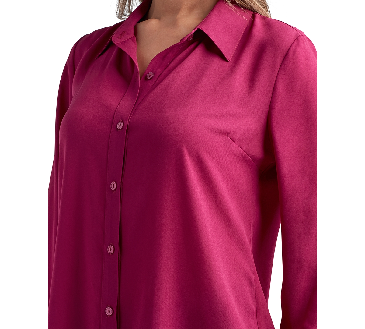 Bcx Juniors' Spread-collar Long-sleeve Button-front Top In Raspberry